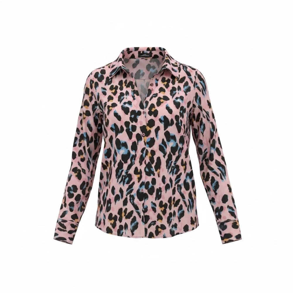 Auxo Collection XXL Size 16 Pink Cheetah Print Long-sleeved Blouse